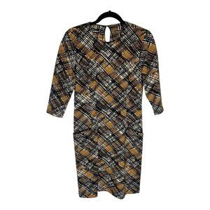 J. McLaughlin Catalyst Black Brown Patterned Pockets Sheath Dress-sz Small